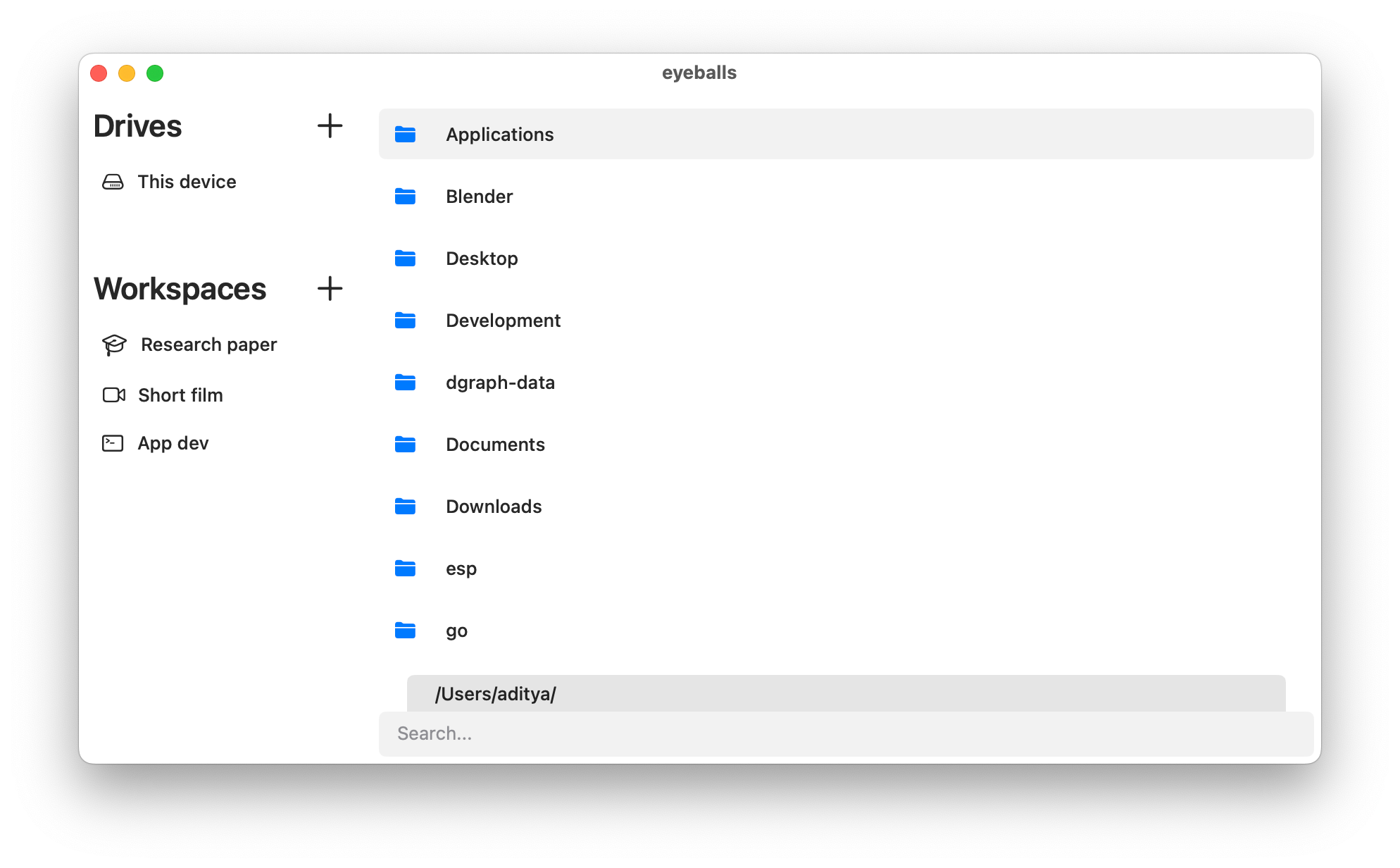 Screenshot of Eyeballs app